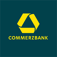 Logo der Commerzbank auf einem dunkelgrünen Hintergrund.